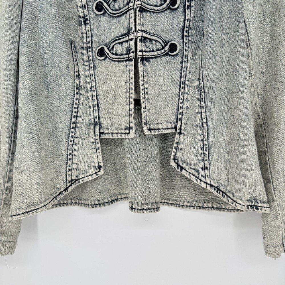 Allen B Acid Wash Military Denim Jacket L Frog Closure Y2K Steampunk Victorian - Picture 3 of 13